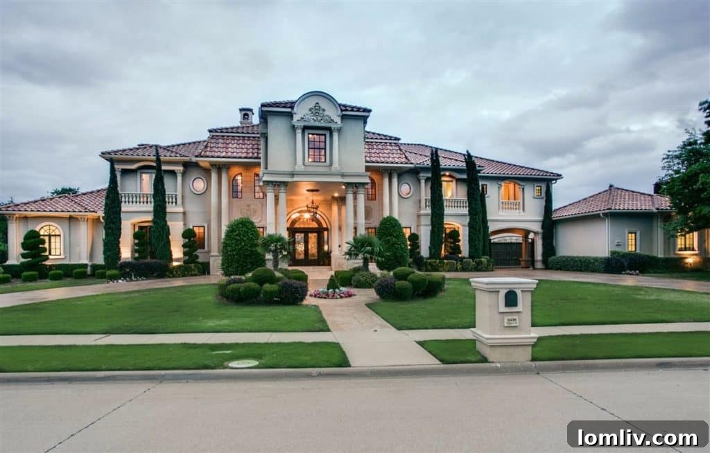 Grand entrance of the Plano Mediterranean home