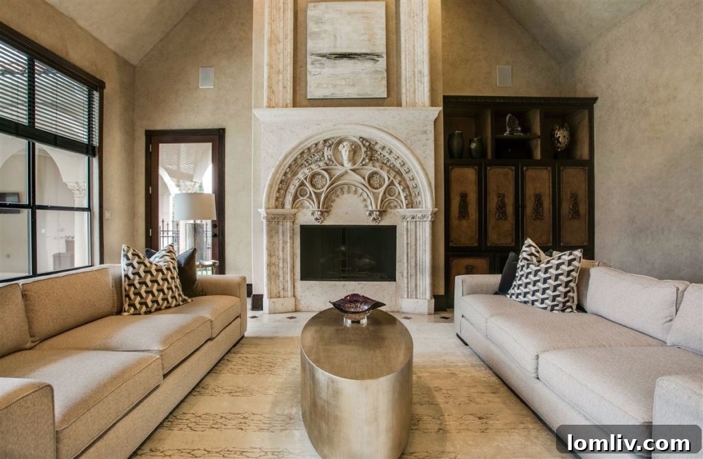 Spacious living room with high ceilings