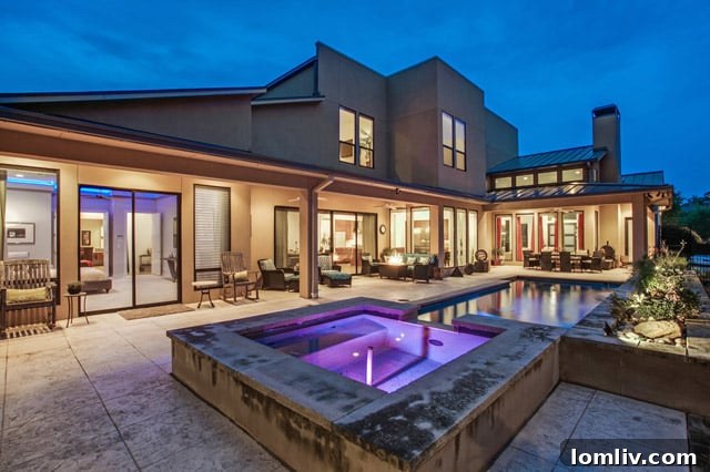 Luxury Contemporary Home in Preston Hollow, Dallas, Texas - Pool at Dusk