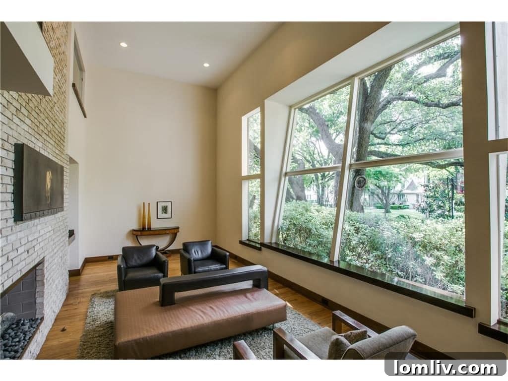 Interior view showcasing unique rotating wood panels and modern design