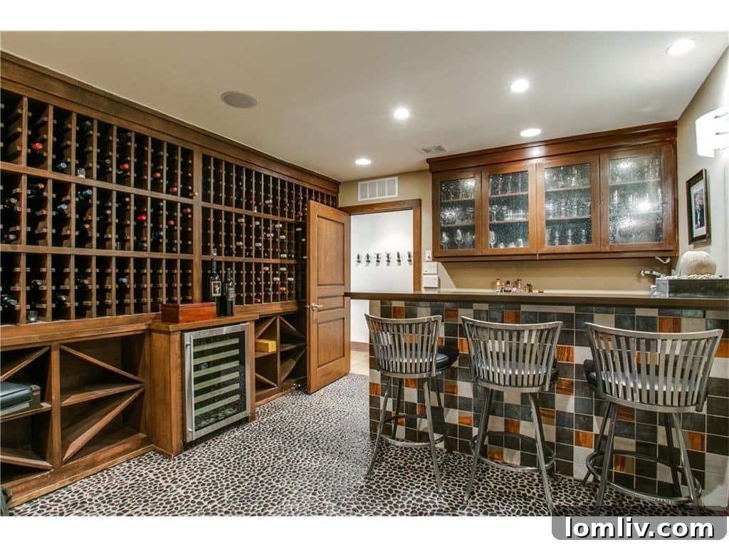 Climate-controlled wine room with dual access, perfect for entertaining