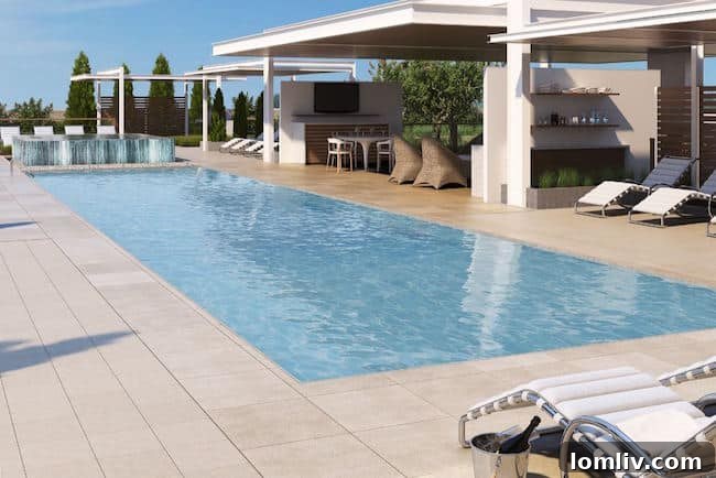 Windrose Tower at Legacy West: Over a Quarter of Units Sold in First Month 9 Rendering of Windrose Tower's resort-style swimming pool