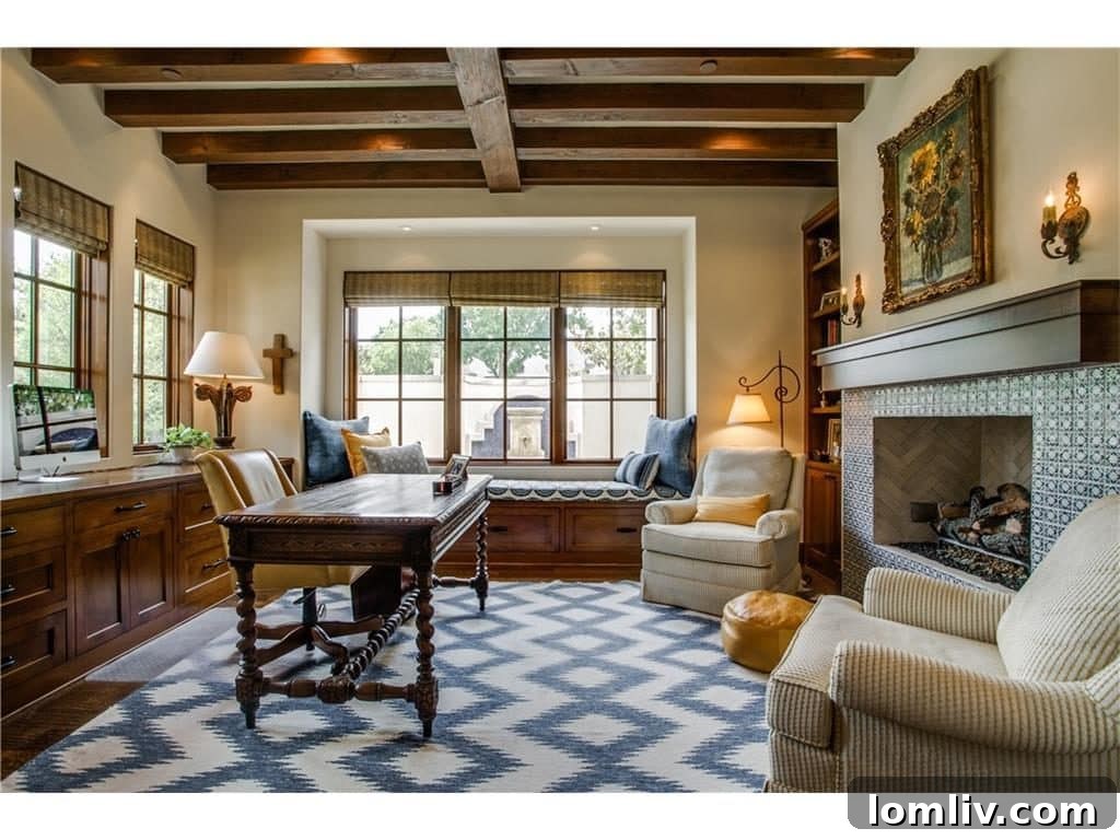 Study with Delft Blue Fireplace and Custom Details