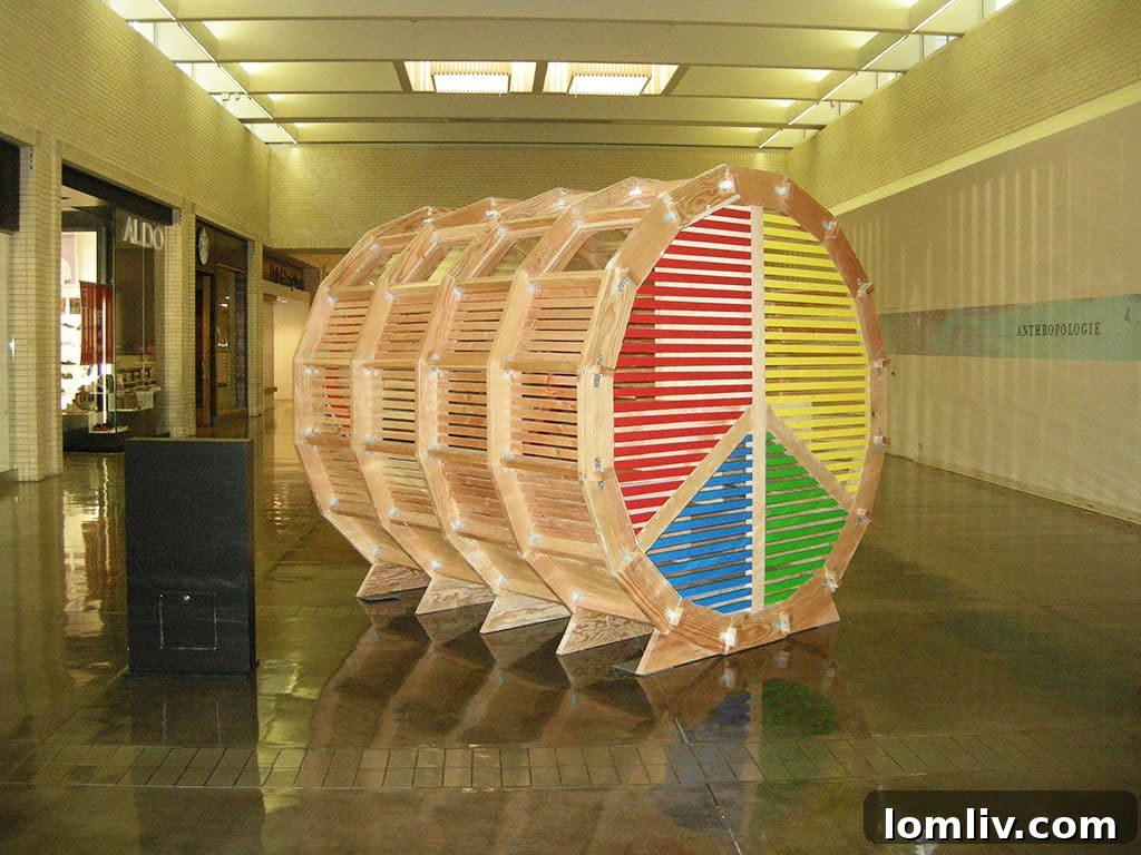 The LOVE AND PEACE playhouse by William P. Manning Company Inc. with Mashrur Dewan (The Life of an Architect Competition) and PlayHouzz Competition, a harmonious design at the Dallas CASA Parade of Playhouses, promoting positive values.