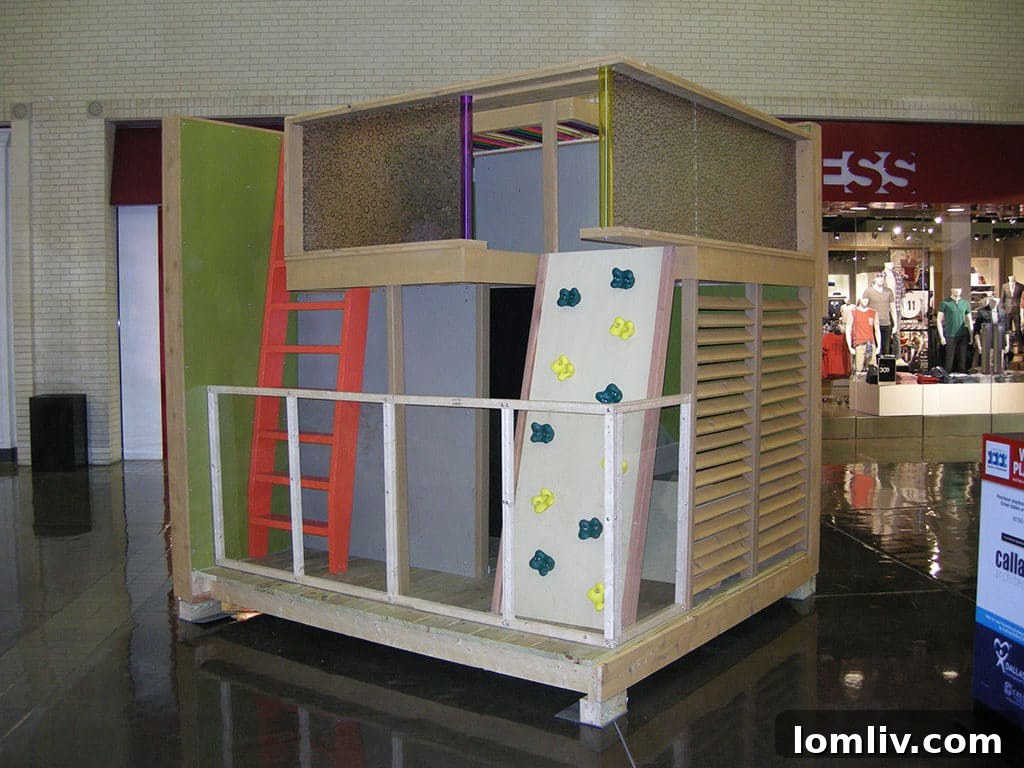 The RETRO ROOTS playhouse by Callaway Architecture, a stylish and nostalgic design at the Dallas CASA Parade of Playhouses, evoking vintage charm.