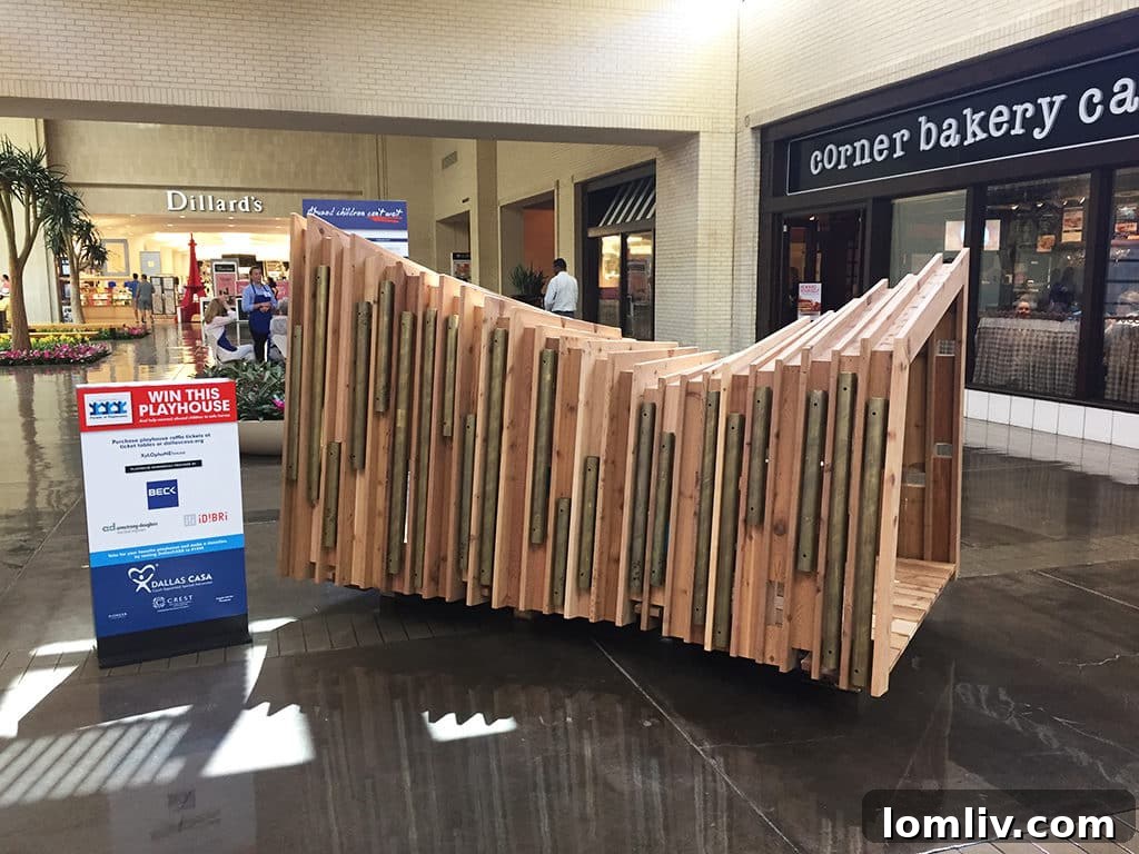 The XyLOphoNE playhouse by Beck, an innovative and musical design at the Dallas CASA Parade of Playhouses, integrating playful sounds into its structure.