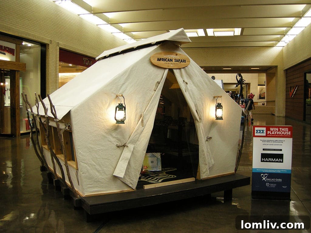 The African Safari Adventure playhouse by HARMAN, a vibrant and themed creation from the Dallas CASA Parade of Playhouses, inspiring wild imaginations and discovery.