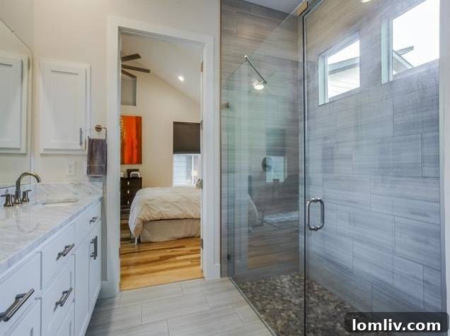 East Dallas Modern: Redefining Urban Life 13 Oversized Shower with River Stone and Privacy Windows