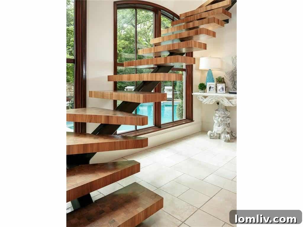 Sculptural Floating Brazilian Rosewood Staircase