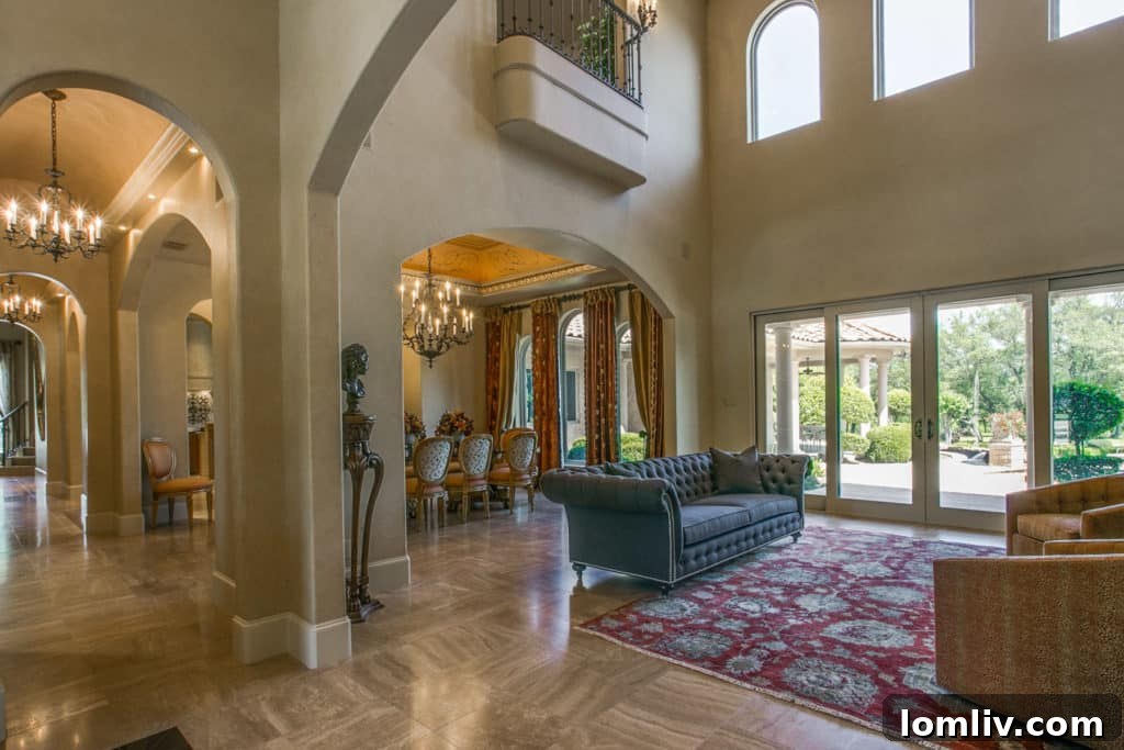 Aledo Ranch: Luxury Equestrian Haven on 20 Acres 3 Elegant Entryway with Groin-Vaulted Vestibule and Marble Mosaic Floor