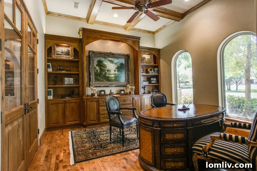 Aledo Ranch: Luxury Equestrian Haven on 20 Acres 5 Elegant Dining Room with Frescoed Ceiling and Gilt Plaster Moldings