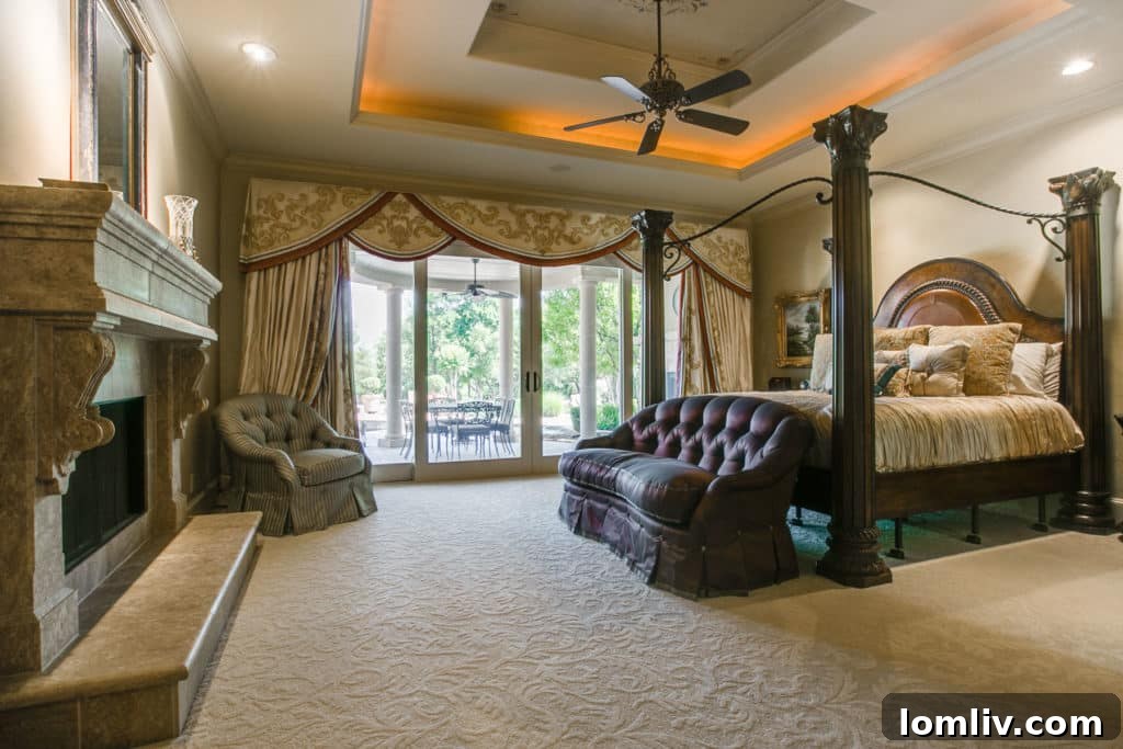 Aledo Ranch: Luxury Equestrian Haven on 20 Acres 7 Elegant Master Bedroom with Double-Tray Ceiling and Brocade Stark Carpet