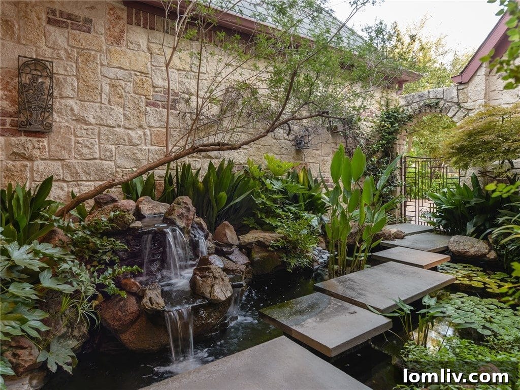 Outdoor living space with ample seating and views of the landscaped garden
