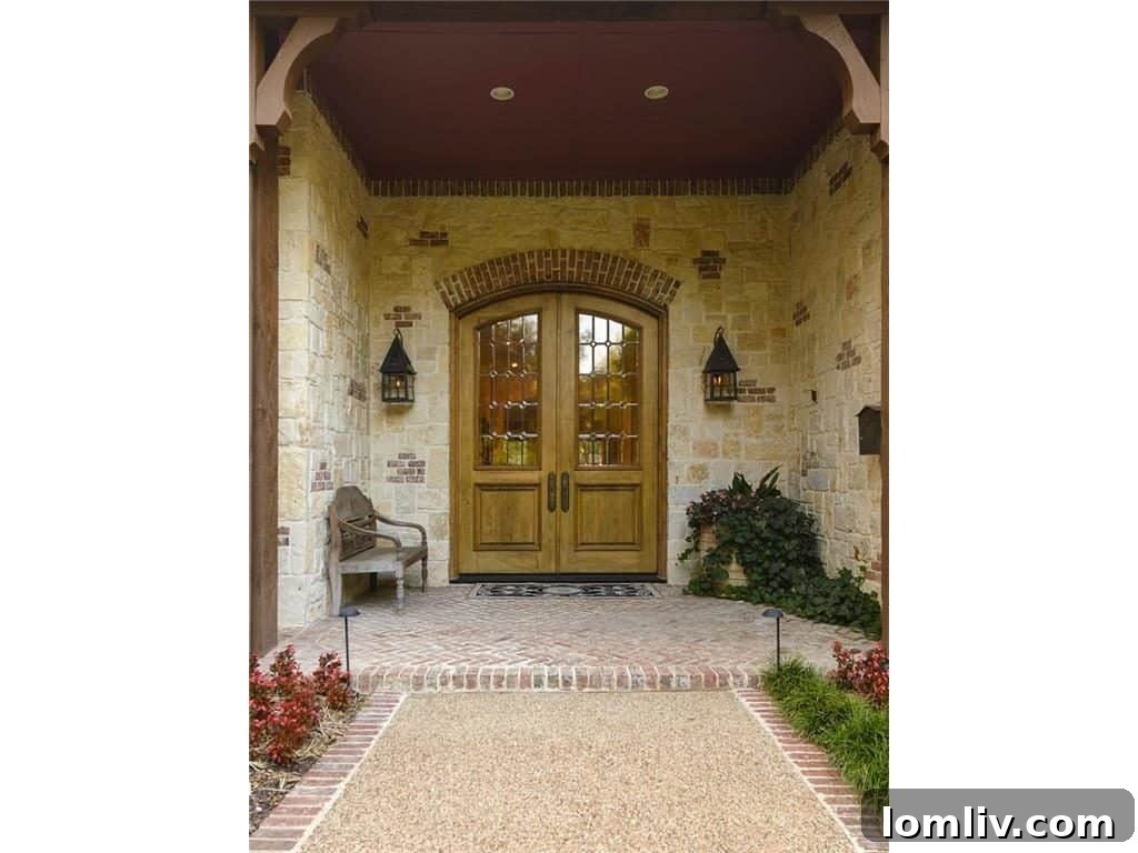 Elegant front entrance of 6615 Glendora with a broad porch and stone walkway