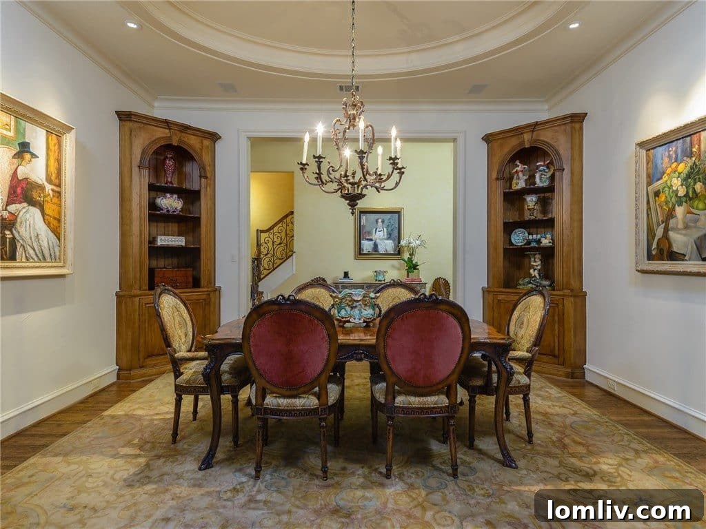 Formal dining room with built-in china cabinets, ready for elegant entertaining
