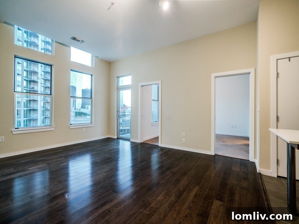 Interior view of living area with large windows in Dallas penthouse