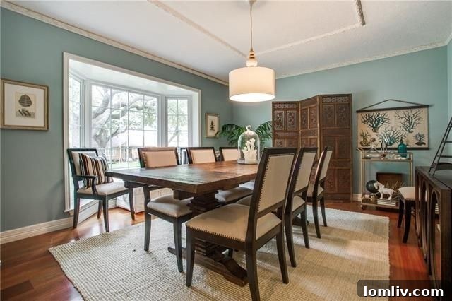 Cozy living room with coffered ceiling and brick fireplace