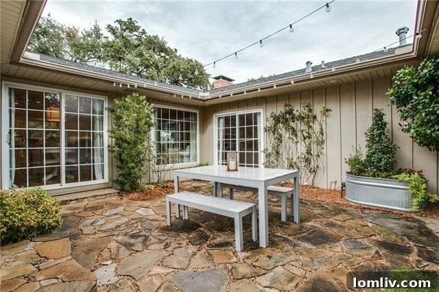 Serene garden patio overlooking the backyard