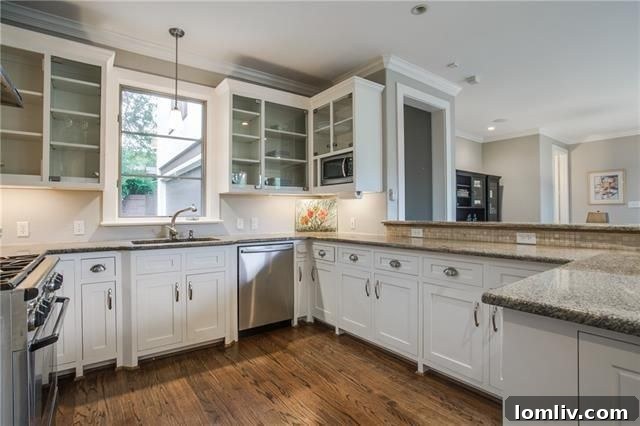 Gourmet kitchen with white cabinets and granite countertops, 6859 Avalon Ave