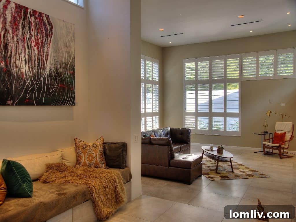 Modern interior design with sleek lines and warm finishes