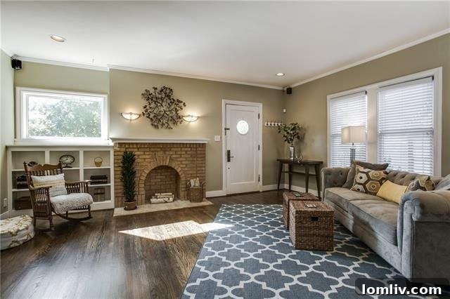 Inviting living room with hardwood floors in Santa Monica Tudor
