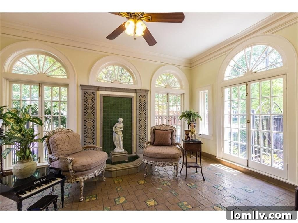 Bright Solarium with Rookwood Tiling and Central Fountain