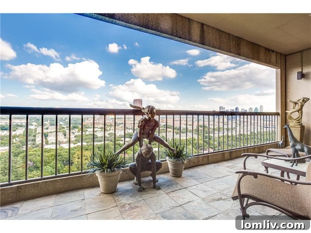 Balcony Sculpture Overlooking Dallas Skyline at The Warrington