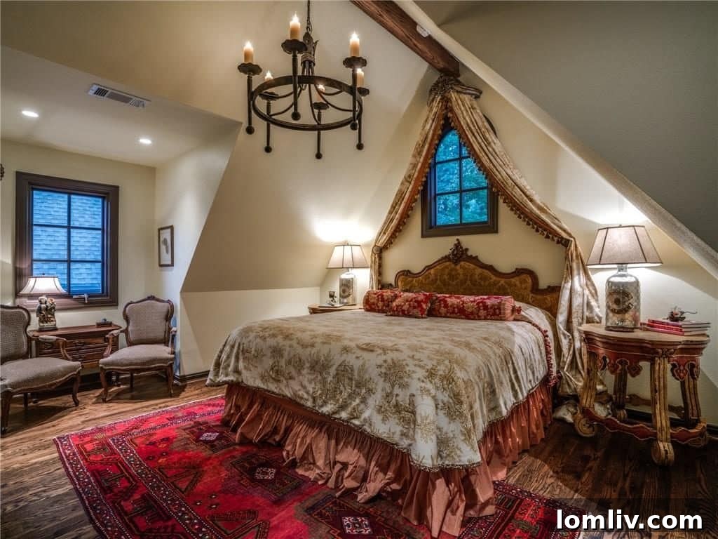 A view into a brightly lit room with classic furniture