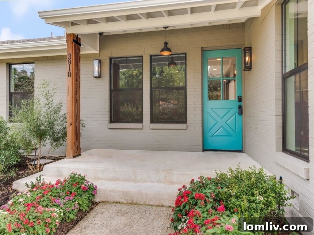 Inviting Blue Front Door of a Modern Midway Hollow Home