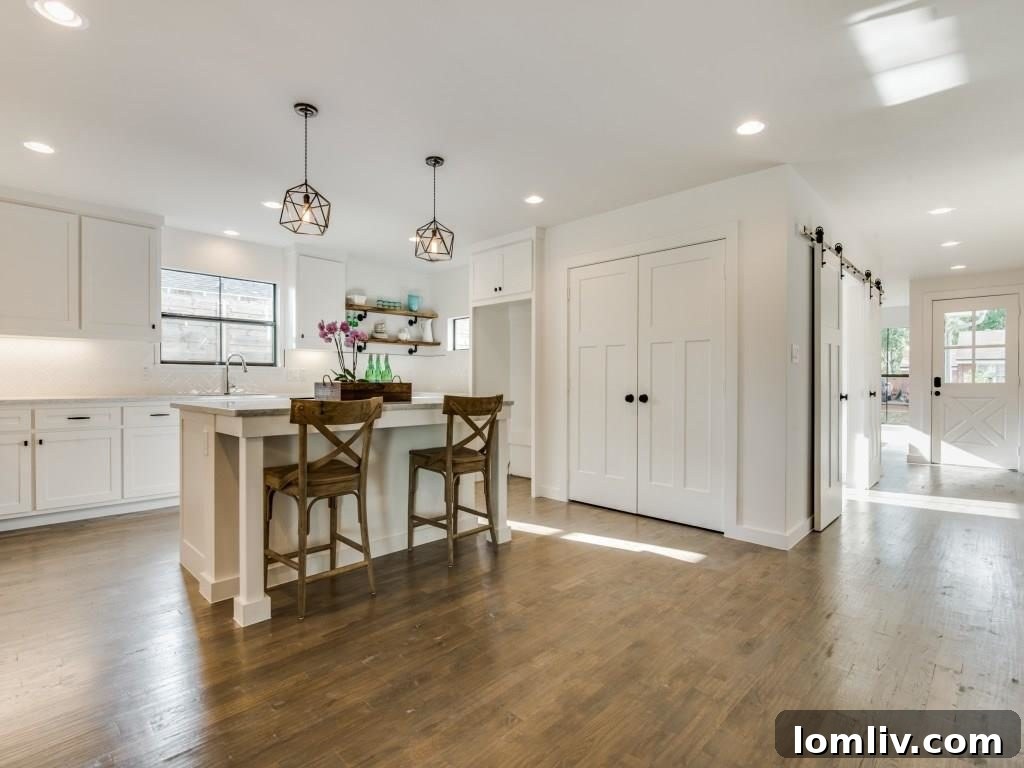 Modern Kitchen Island with Unique Pendant Lighting