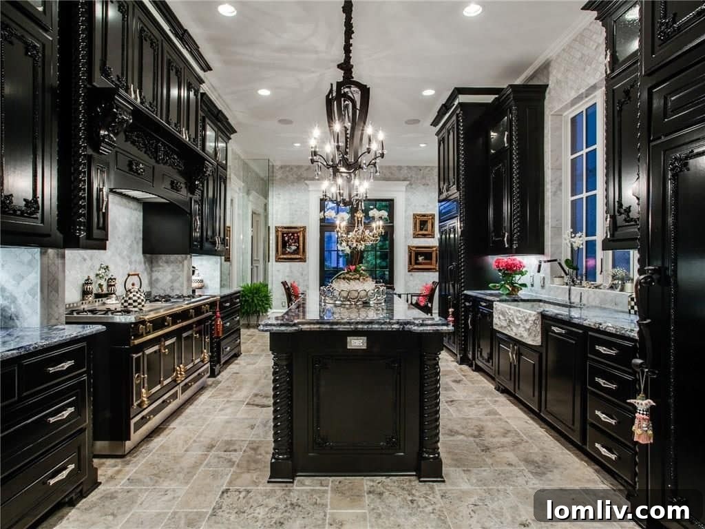Bold Kitchen with Marble Walls