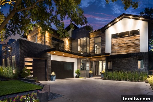 The sophisticated urban contemporary home at 6723 Sunnyland Ln., featuring large windows overlooking White Rock Creek.