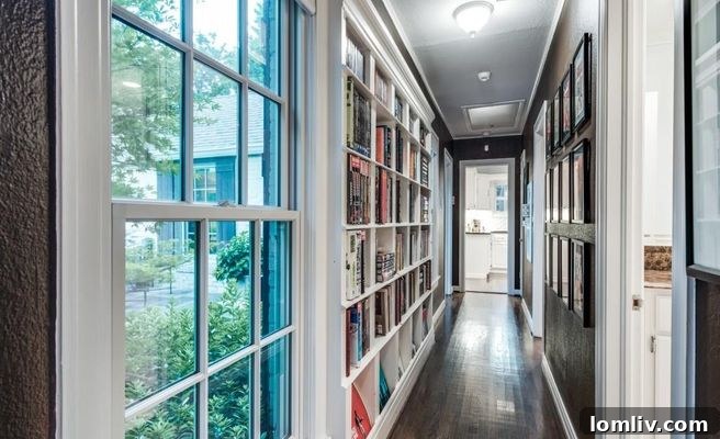 Hallway with Built-in Bookshelves and Decor