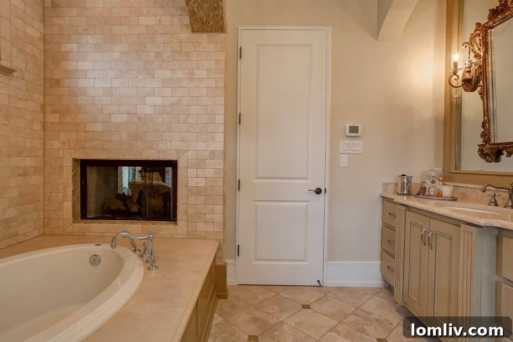 Mira Vista: What Every Buyer Wants 8 Her master bathroom at 6808 Shadow Creek Court with a luxurious double-sided fireplace and elegant finishes