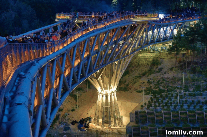 Architecture Group's 20th Anniversary Inaugurated by Aga Khan Award Lecture 4 The Tabiat Pedestrian Bridge in Tehran, Iran, a multi-level structure connecting urban parks. Dynamic architectural design.
