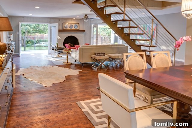 Elegant Dining Room with Modern Chandelier and Art