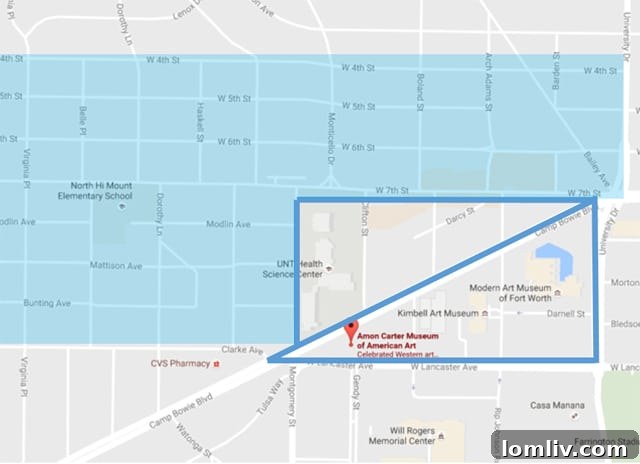 Fort Worth Arts District map with surrounding gentrified areas