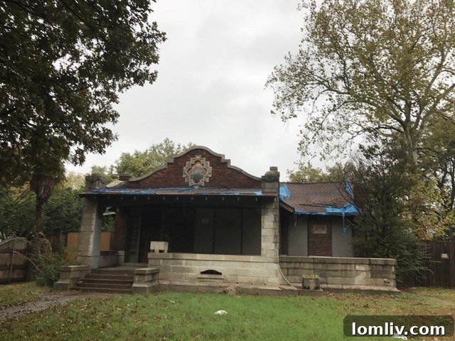 An exterior view of the Bianchi House from Reiger Street, showcasing its distinctive Mission Revival architecture.