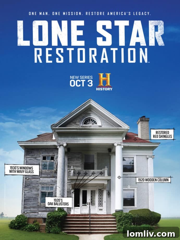 Before and after view of the main staircase, transformed from dark to bright and inviting