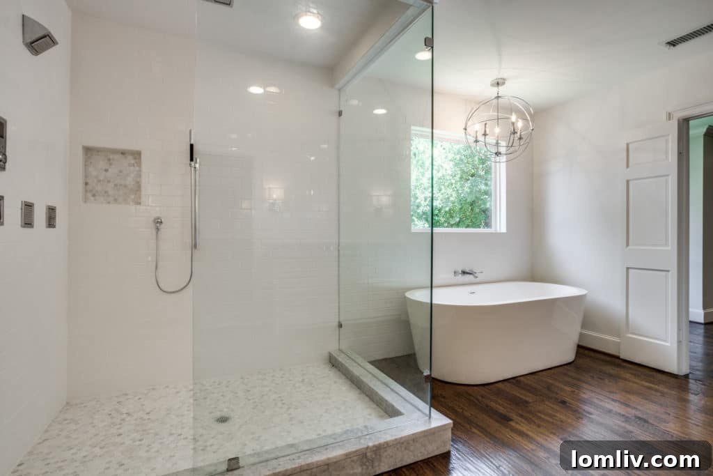 Luxurious master bathroom with vessel tub and spacious shower