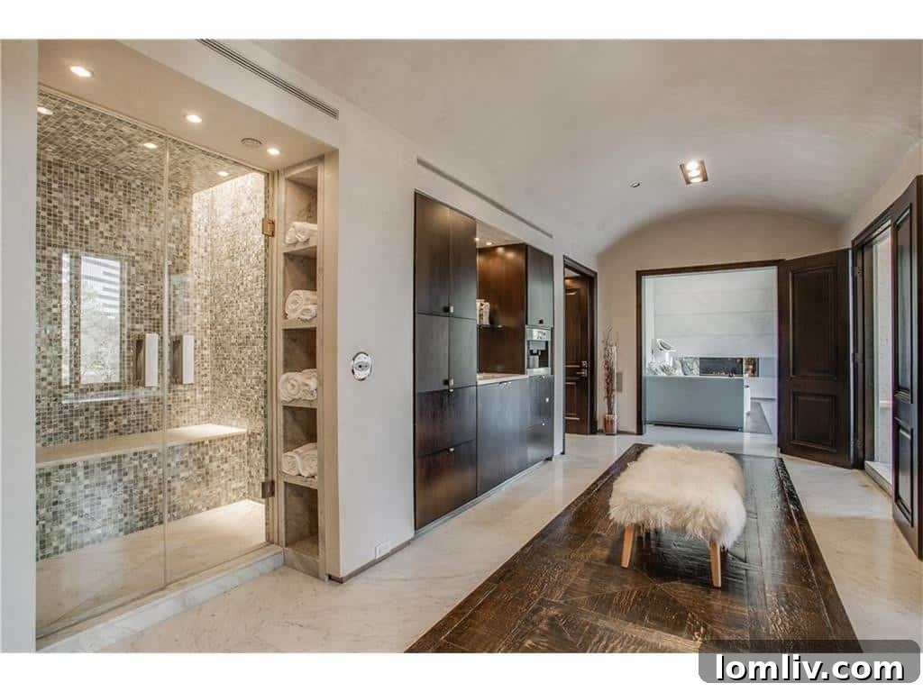 Spa Bathroom Waterfall Fireplace