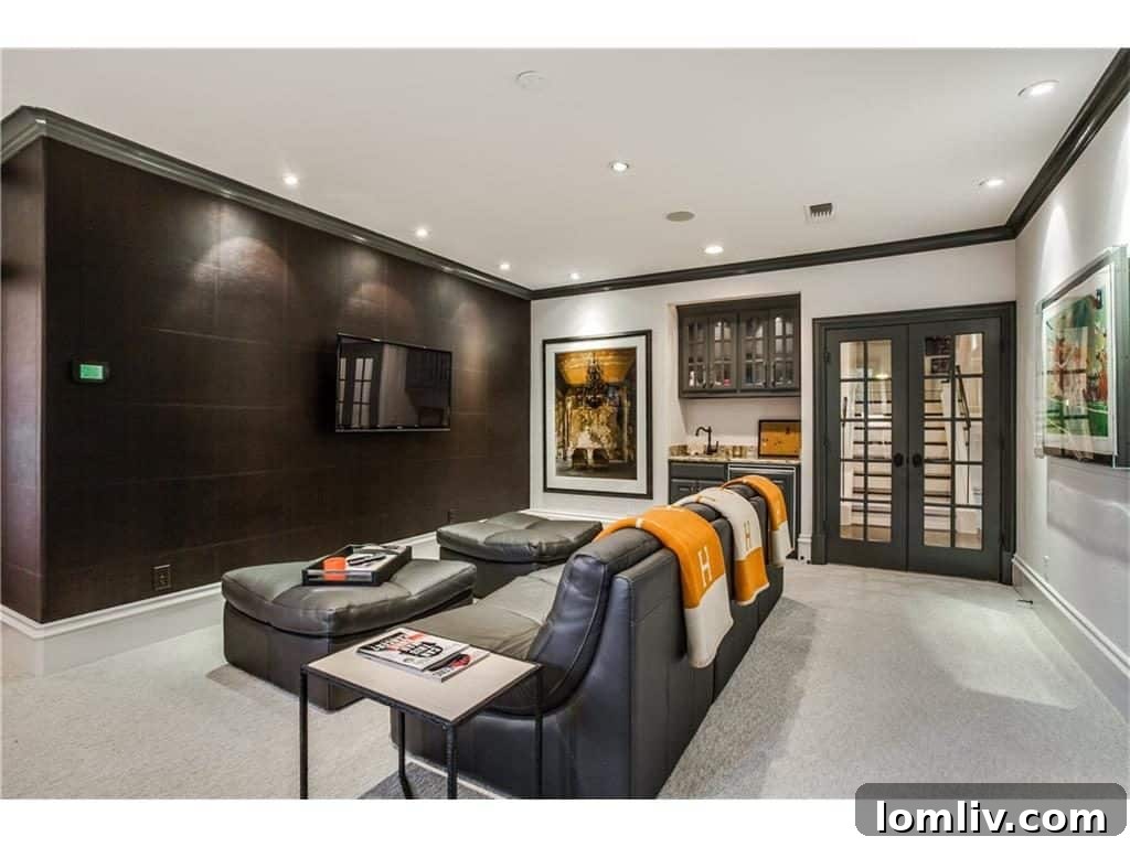Spacious game room with entertainment options and stylish decor