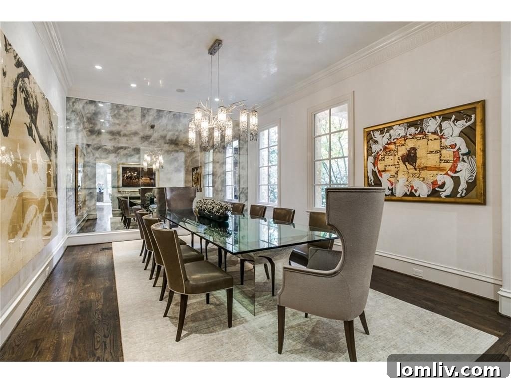 Elegant living space with antiqued mirrored wall and sophisticated decor