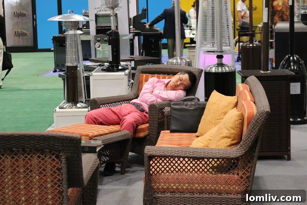 Shows can be exhausting! Testing out the display at the National Furniture Show.