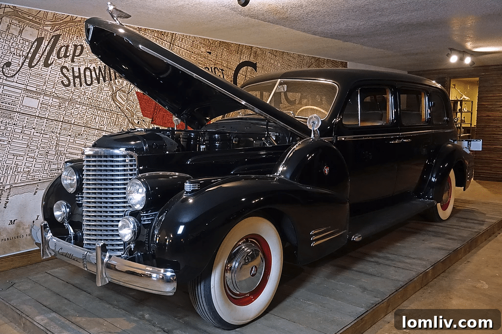 Interior view of the ultimate car cave showcasing extensive classic car collection