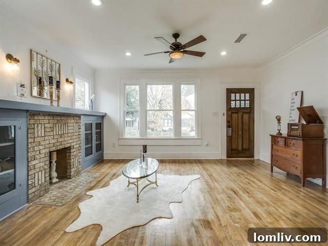 Dallas Open House Spotlight: A Masterpiece Craftsman in Junius Heights 14 Cozy living room with original fireplace and built-ins at 611 N. Montclair Ave