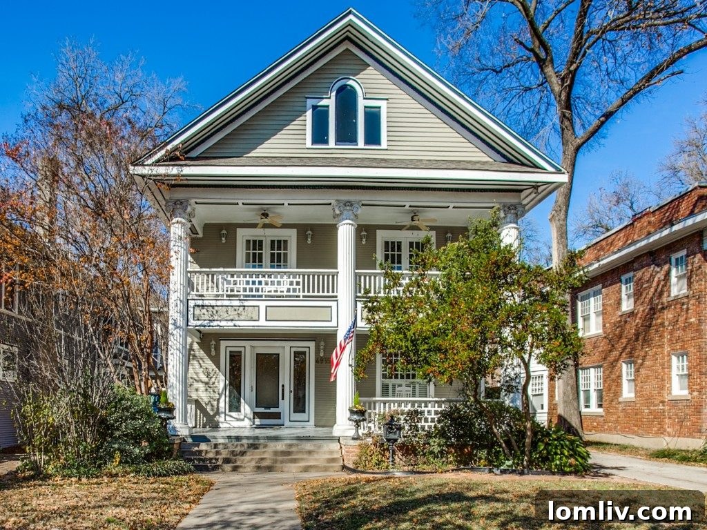 Stunning Greek Revival Prairie-style home exterior at 4935 Victor Street, Munger Place Dallas