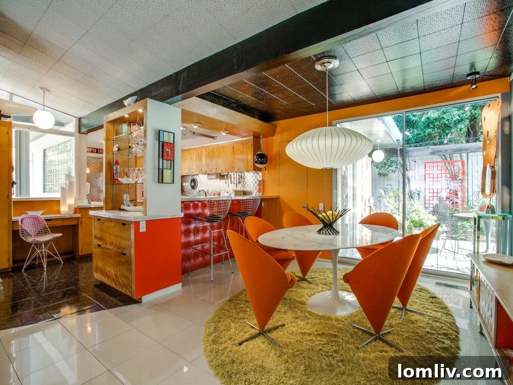 Close-up of the vintage kitchen details, highlighting craftsmanship and color.