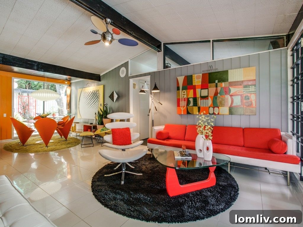 Open-concept living space with high vaulted ceilings and ample natural light.