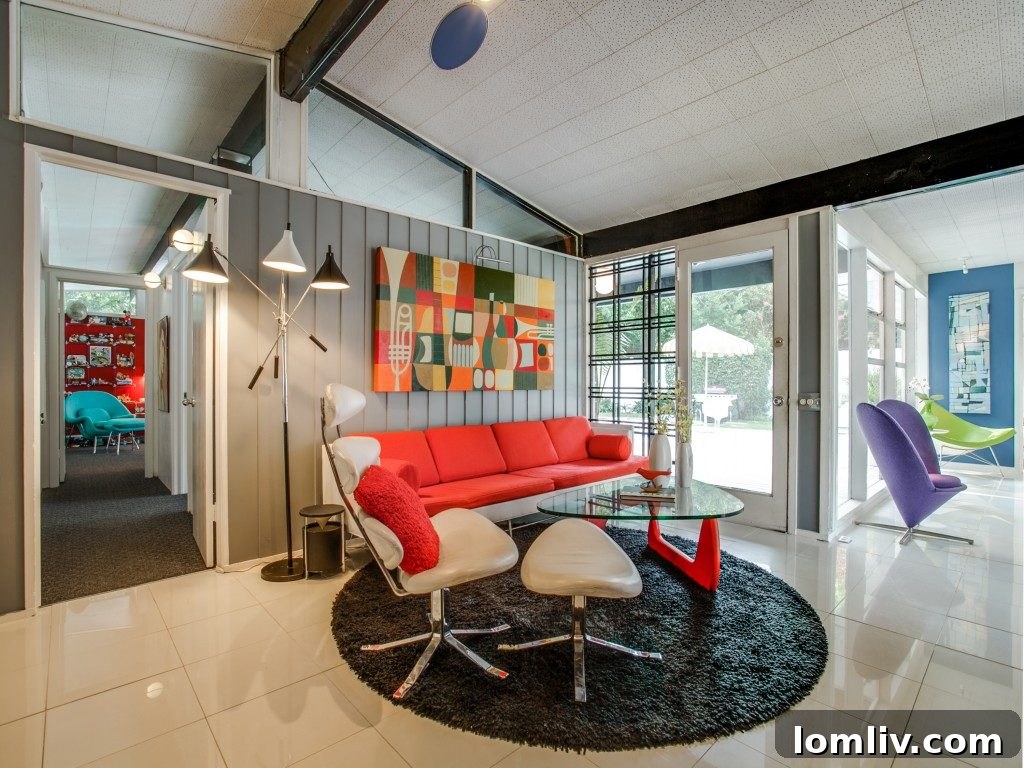 Dining area featuring an authentic Nelson Bubble Lamp, a classic MCM design.